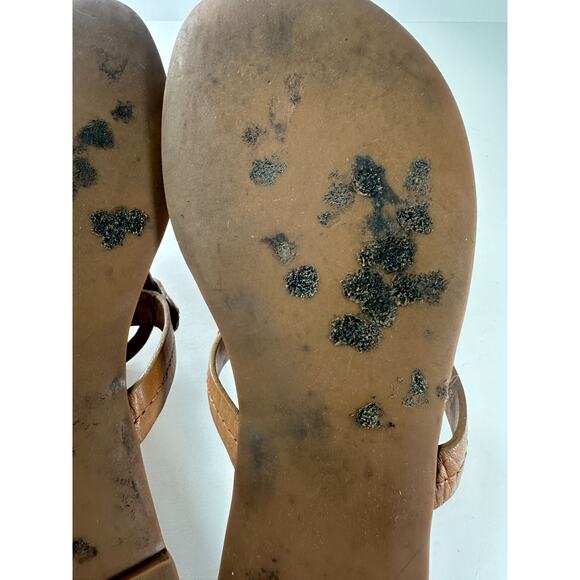 *Damaged Tory Burch Miller Leather Thong Sandals Flat Flip Flops Gold Logo 7.5 M - Picture 7 of 16